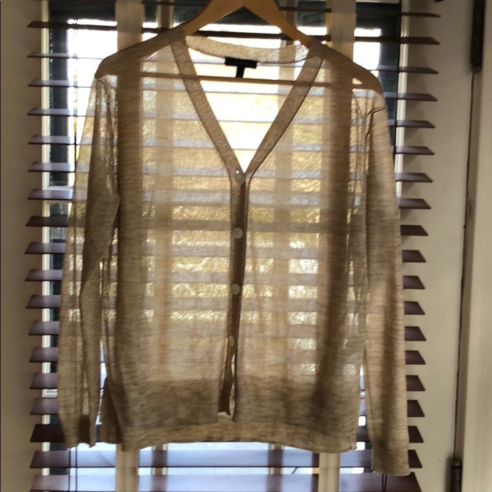J Crew cardigan, v neck, beige w metallized fiber